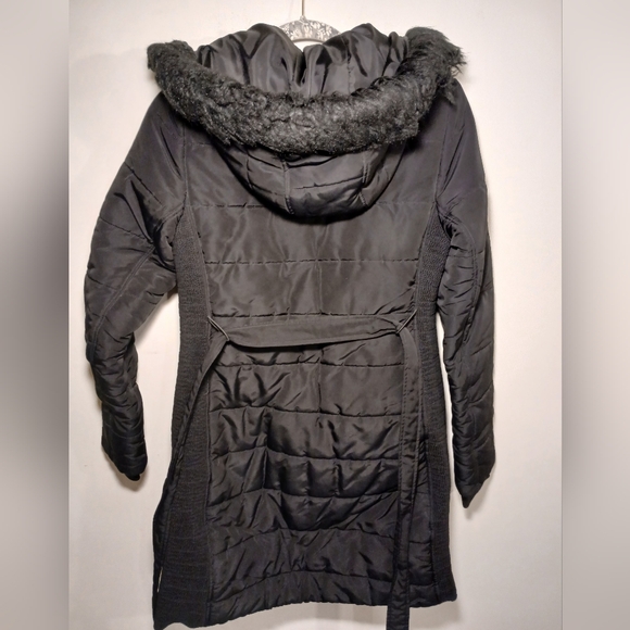 Express Hooded Black Puffer Coat with Gold Details - Picture 7 of 11